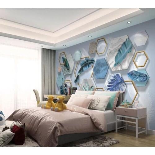 European Wallpaper Simple tropical plant leaves white feathers Mural Photo Wallpaper Living Room Bedroom Wallpaper 3D