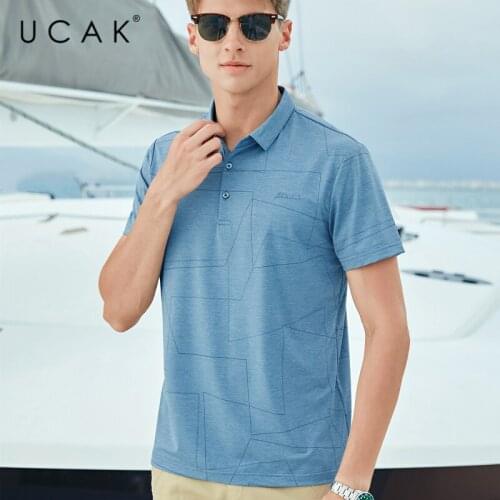 UCAK Brand Classic Turn-down Collar Striped T-Shirt Men Clothes Summer New Fashion Style Streetwear Casual Cotton Tee Tops U5585