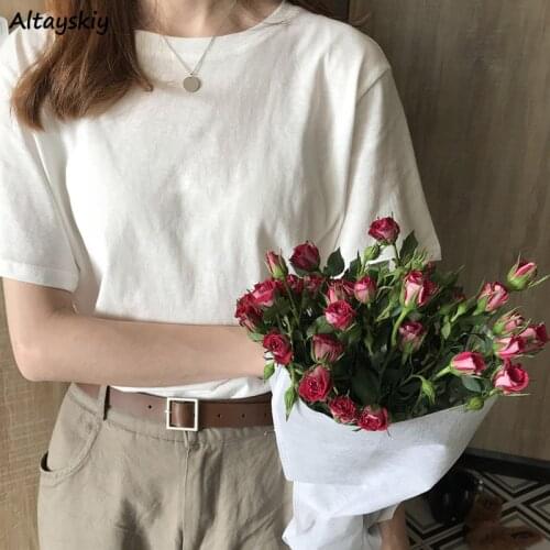 T-shirts Women Simple Basic Pure Black Short Sleeve Fashion All-match Preppy Girls Tops Daily Casual Female Clothing Big Size