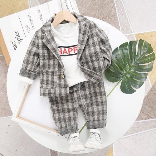Baby Boy Clothing Cotton Clothes For Kids Spring Autumn Toddler Boys Clothing Fashion Plaid Coat+Pant 2 pcs Suits Handsome Boy