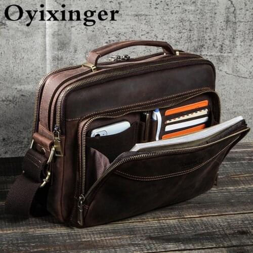 OYIXINGER Crazy Horse Leather Men Crossbody Bag Retro Men Messenger Bag For 9.7" IPad Large Capacity Male Shoulder Bags Bolsos