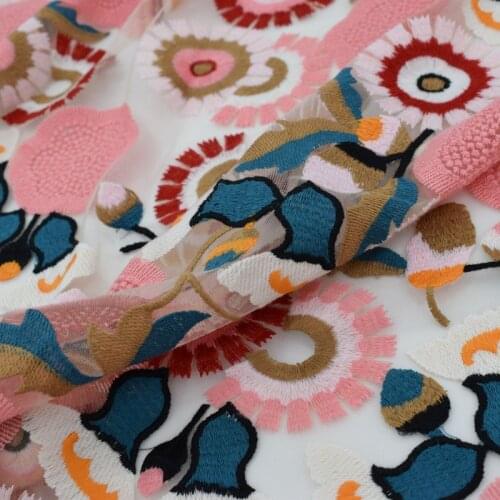 Circle flowers mesh embroidered lace fabric for dress bazin riche vestido telas por metro tissu tissus tela tecidos para costura