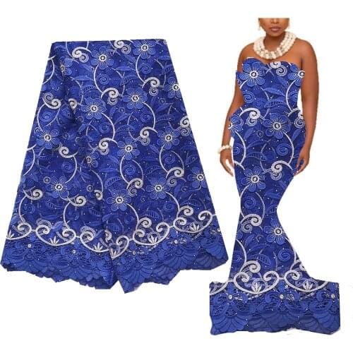 Embroidery Applique Lace Wedding Fabric Royal Blue French Lace Fabric 2021 High Quality Lace 5 Yards Guipure Lace for Wedding