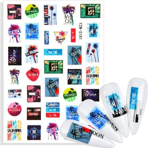 Summer Holiday Fruit Cartoon Anime Butterfly Rose Flower Leaf Alphabet Character 3D Back Glue Nail Art Stickers Decals Sliders