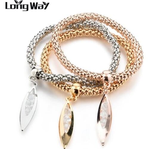 LongWay 3 PCS/Set Handmade Gold Color Crystal Charm Bracelet & Bangle Bracelets For Women Wedding & Engagement Jewelry SBR160353