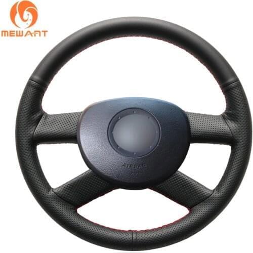 MEWANT Black Genuine Leather Car Steering Wheel Cover for Volkswagen VW Golf 5 V Polo FOX Touran 2001 2002 2003 2004 2005-2007