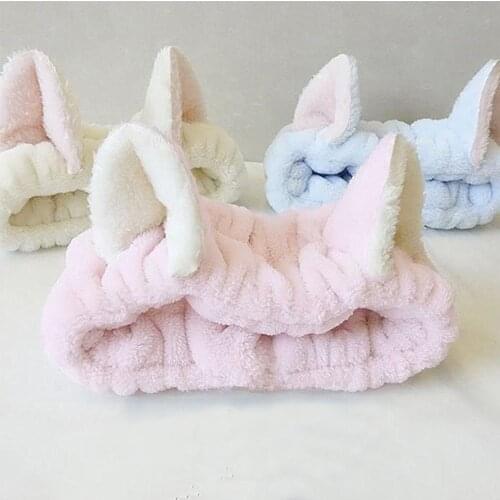 Cute fluffy Cat Ears Elastic Headband Beautiful Makeup Tool Face Cleaing Spa Hairband For Women Girls Soft Wash Shower Cap