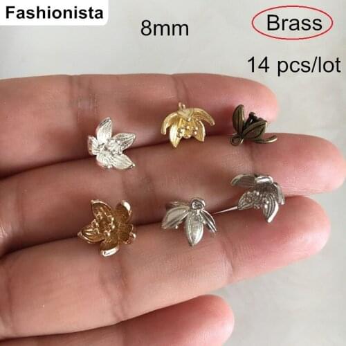 Fashionista 14pcs Brass Casting 3D Flowers 8mm Small Brass Flower Charms,Gold-color,Steel,Raw Brass,Bronze Color,Jewelry Charms