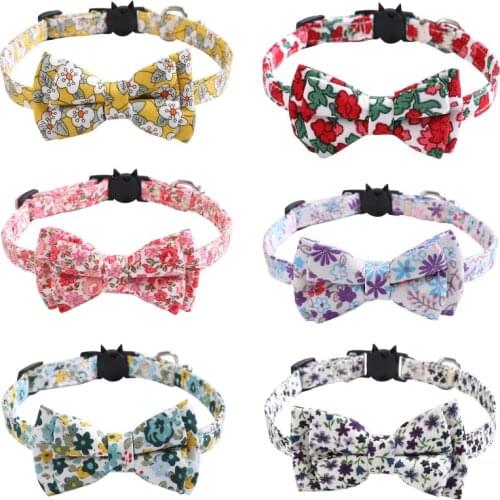 Fashion Dog Collar Floral Printing Pet Puppy Cat Collar Big Bow Collars for Small Medium Large Dogs Puppy Pet Bow Tie