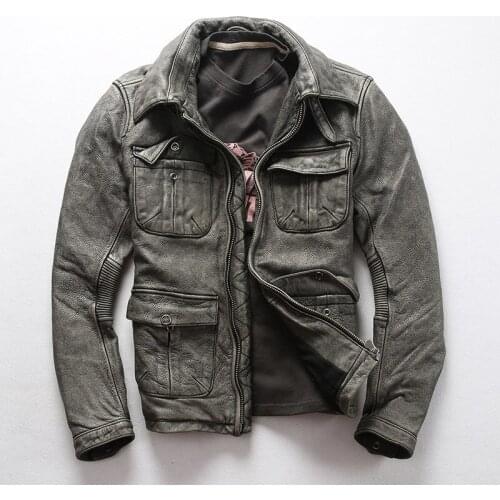 2020 Autumn Winter Genuine Leather Warm Mens Locomotive Motorcycle Biker Vintage Coats 100% Soft Thick Cowhide Jacket