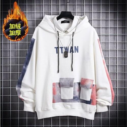 Mens loose hoodie plus velvet padded warm hoodie warm top 2021