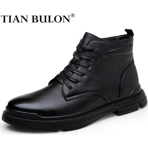 Winter Plush Ankel Boots Men Leather Keep Warm Non-slip Snow Boots Waterproof Lace up Men Outdoor Platform Boots Botas Hombre