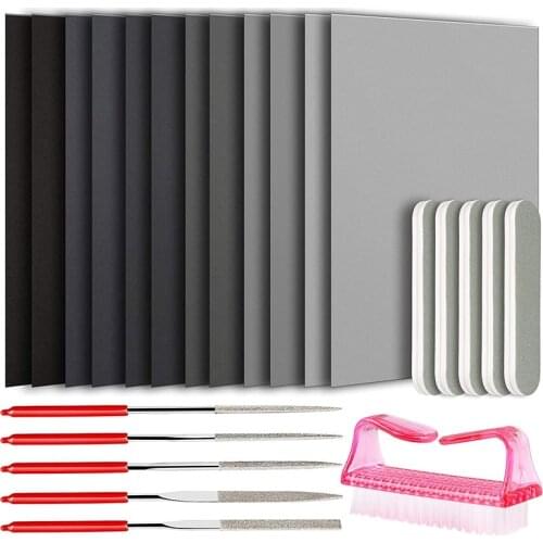 23 Pcs Resin Casting Tools Set, Epoxy Resin Polishing Kit, 12 Sand Papers, 5 Polishing Blocks, 5 Shapes Files, 1 Brush
