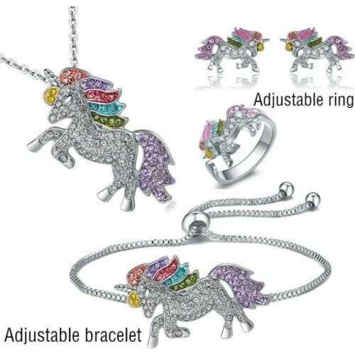 Unique Beautiful Silver Color Rainbow Horse Shape Jewelry Set Cute Gift With Zircon Inlay Specially Designed for Women
