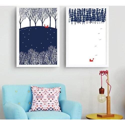 Red Fox Woodland Nursery Animal Wall Print Art Canvas Paintings Nordic Poster Pictures Gift for Kids Bedroom Kindergarten Decor