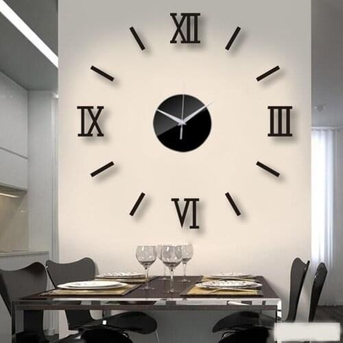 3D Wall Clock DIY Acrylic Roman Numbers Mirror Stickers For Home Living Room Decor Quartz Needle Self Adhesive Hanging Watch