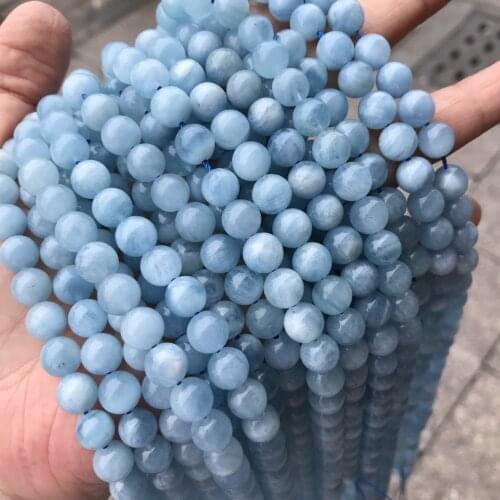 No Dyed Genuine Natural Aquamarines Stone Beads 4/6/8/10mm Round Loose Gem Stone Beads For DIY Jewelry Making Strand 15