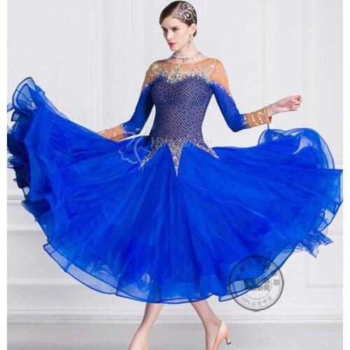 Ballroom dress woman ballroom dresses dance blue customize ballroom dress competition lycra B-18405