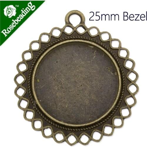 25mm Antique Bronze Plated Pendant trays,pendant bezel/blank,outer size 37.5x41.5mm,fit 25mm round cabocon,sold 20pcs/lot-C3560