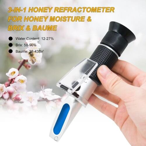 KKmoon 3-in-1 Handheld Honey Refractometers for Honey Moisture & Beekeeping Honey Refractometer Water Content Meter