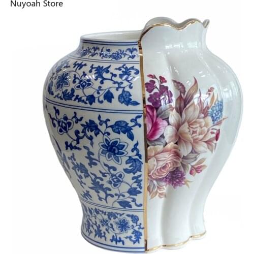 Combination of Chinese and Western Blue and White Porcelain Vase Creative Home Decoration Ceramic Vase Living Room Accessories