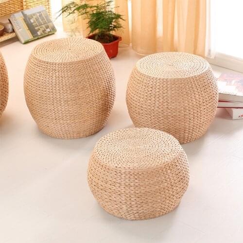 30cm diameter Straw Footstool handmade wicker low stool taboret Sofa Ottoman shoes-changing stool