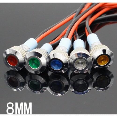 LED Metal Indicator light 8mm waterproof Signal lamp dot LIGHT with wire red yellow blue green white