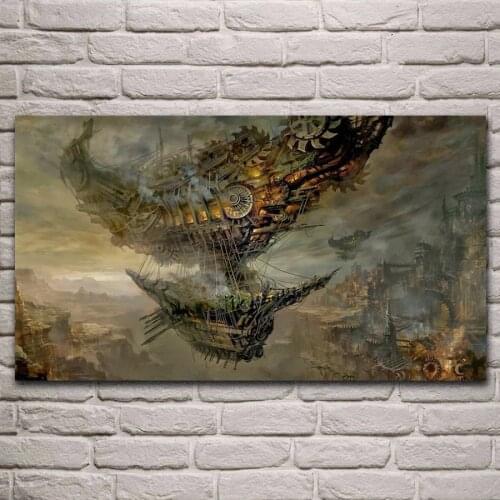 Steampunk airships fantasy city living room decor home wall art decor wood frame fabric posters KJ532