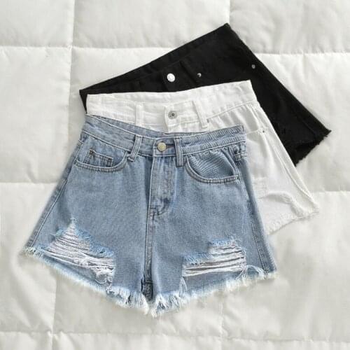 Womens Summer High-waisted Jean Shorts Ripped Loose Slim Wide-leg Hot Pants