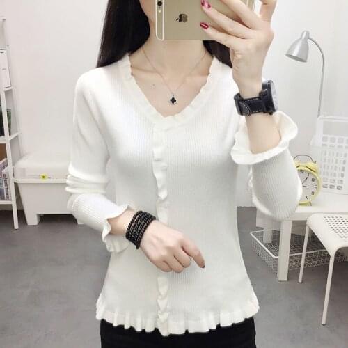Women Spring Autumn Style Knitted Blouses Shirts Lady Casual Long Sleeve V-Neck Knitted Blusas Tops DD8068