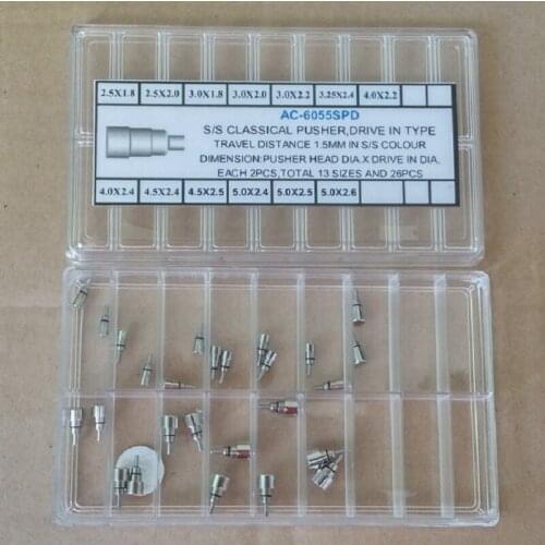13 Sizes Stainless Steel Silver Classical Drive in Watch Pusher Button Crown Set Replacement Repair Accessories 26Pcs