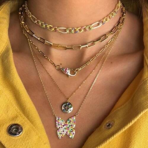 2021 Gold Filled Square Link Chain Iced Out Bling Sparking Micro Pave Cz Women Girl Fashion 45cm Modern Simple Necklace Jewelry