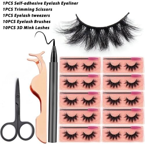Eye makeup 3D Mink Lashes Full Strip Eyelashes Extension Lashes Fluffy Soft Reusable Eyelash Self-adhesive Eyelash Eyeliner