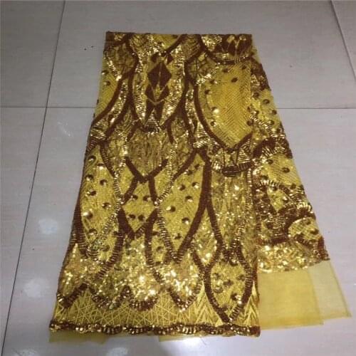 5 yards sequins gold french lace classic African tulle lace unique Nigerian Ghana celebration fabric for aso ebi high quality