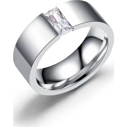 8MM Fashion Males Punk Smooth 316L Stainless Steel Zircon Ring For Men Business Jewelry Wholesale Wedding Goods