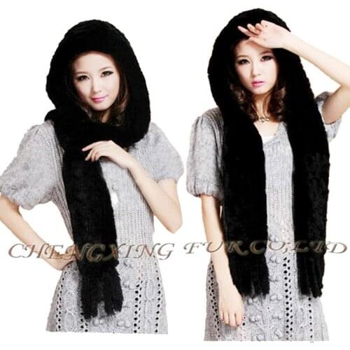 FREE SHIPPING CX-C-17D Fashion Knitted Genunie Rex Rabbit Fur Scarf Hat