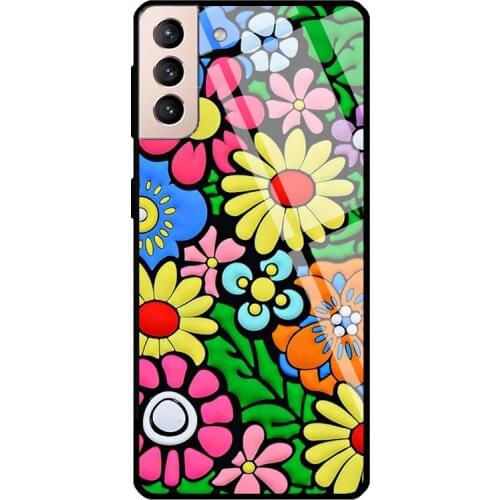 Flower Colorful Vivid Floral Pattern Tempered Glass Case For Samsung Galaxy S21 Ultra Note 20 S8 S9 S10 Note 10 Plus S20 FE