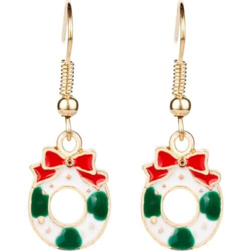 Dongsheng New Fashion Women Bow Christmas wreath Lovely Tree Bell Christmas Jewelry Christmas Earring For Women Gifts -15