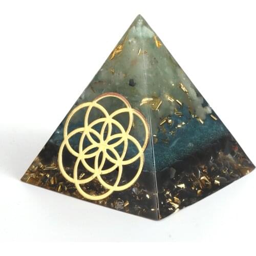 Healing Crystal Gold Circle Orgone Pyramid Stone Figurine Energy Generator For Meditation Reiki Balancing