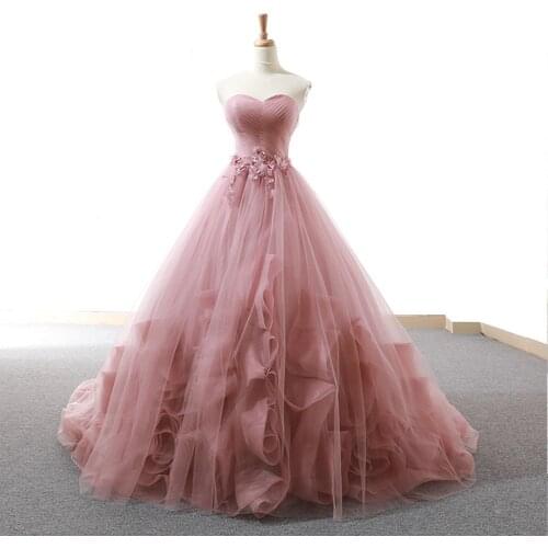 Custom Made Lace Up Pleat Pearls Appliques Flowers Pink Ball Gown Wedding Dresses Plus Size Online Shop China Trouwjurk