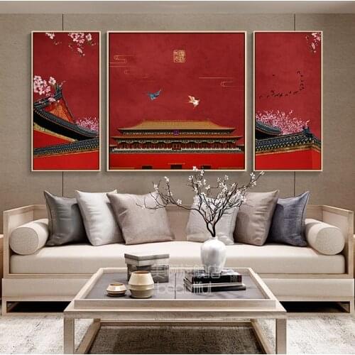 EECAMAIL DIY Diamond Painting Full Diamond Embroidery Chinese Style Forbidden City Triptych Living Room Hanging Painting NoFrame