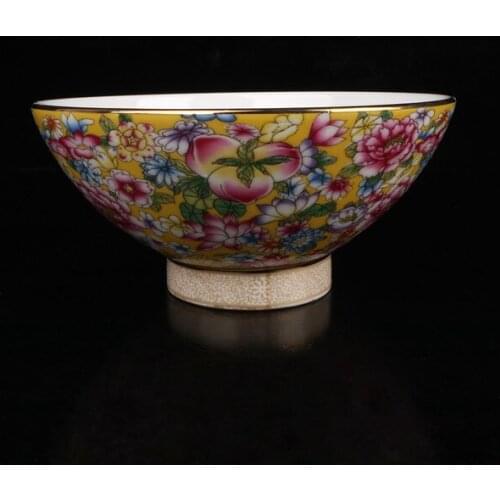 Chinese Old Porcelain Qianlongs Golden Yellow Ground Colorful Bowl