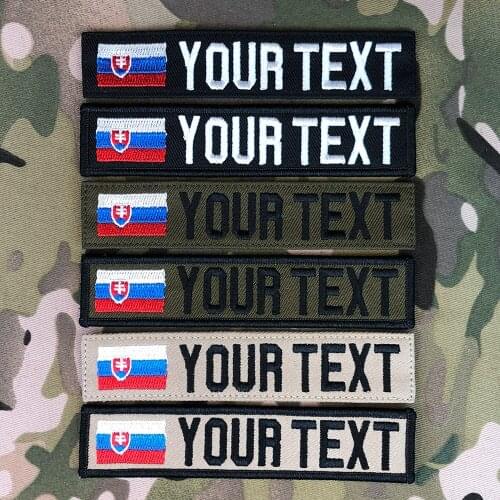 Custom Name Tape Slovakia Flag Embroidery Patch Hook And Loop Multicam Green ACU Black AU FG Tan EMR AOR