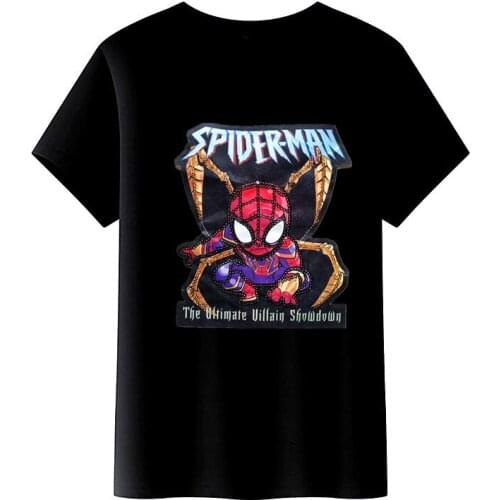 Disney summer cartoon print color sequined light LED boy spiderman t-shirt cotton short-sleeved top