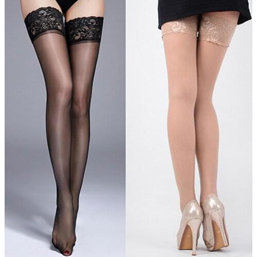 Hot Sales Women\s Sexy Lace Top Silicon Strap Anti-skid Thigh Nightclub High Stockings
