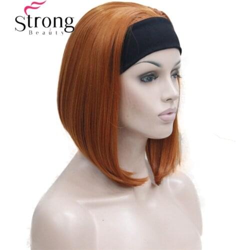 Cute BOB 3/4 Wig with Headband Orange Brown Straight Womens Short Half Hair Synthetic Wigs COLOUR CHOICES