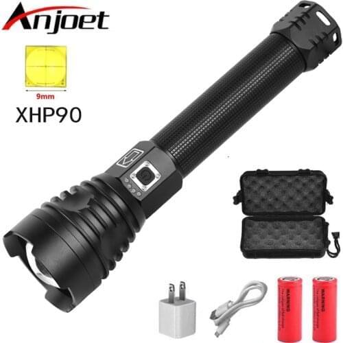 Anjoet XHP90 powerful led flashlight Zoomable 26650 or 18650 battery Tactical Flash light torch Lamp hunting