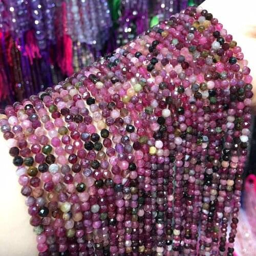 LE SKY Small Beads Natural Stone Beads Tourmaline 3mm Section Loose Beads for Jewelry Making Necklace DIY Bracelet