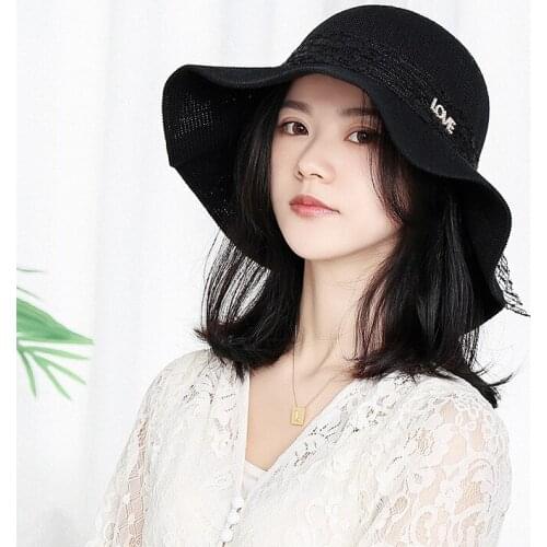 European and American summer new style small fragrant wind knit hat lady sweet lace fisherman hat with big brim folding beach su