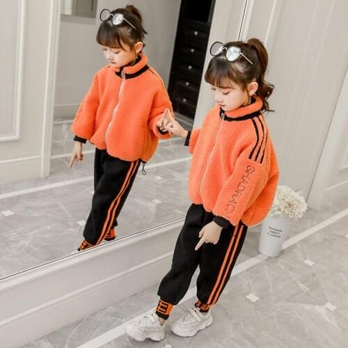 2021 New Set Coat Pant Winter Spring Warm Girls Kids Toddler Teens Tops 2PCS Thicken Children Grain Fleece Outwear Sport School